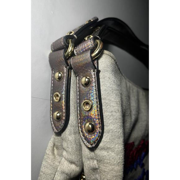 Juicy Couture Y2K Shoulder Bag Womens Gray Hobo Iridescent Trim Velvet Logo - Picture 4 of 14